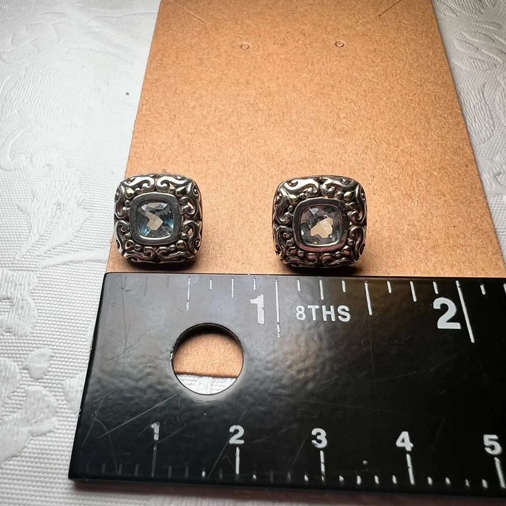 Intricate Silver Earrings with Blue Accents (Believed to be Topaz) - Picture 5 of 7
